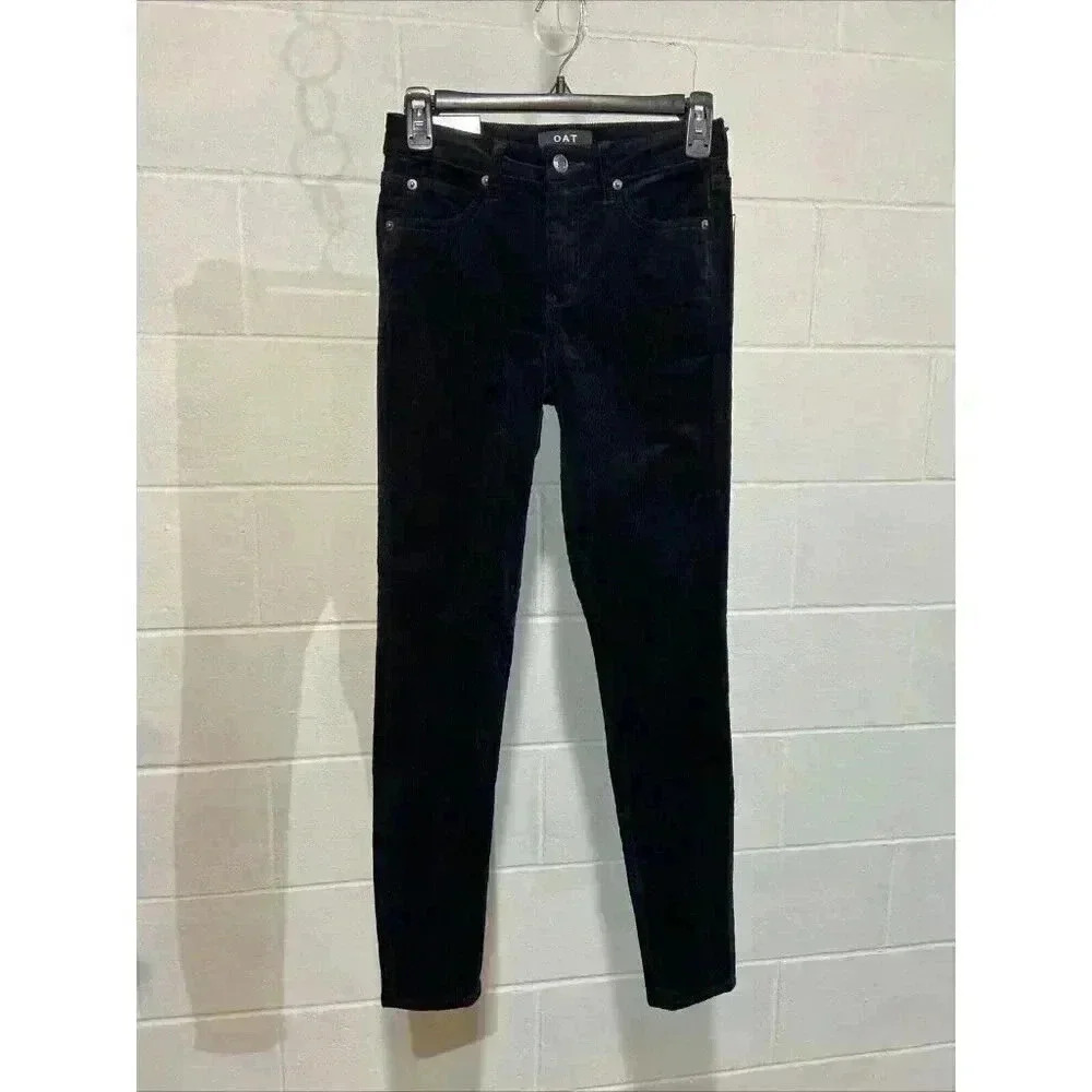 OAT NY Women's High Rise Corduroy Skinny Jeans 25 Navy Blue Stretch Streetwear